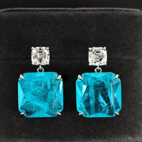 Jewelry - 925 Silver Paraiba Tourmaline Gemstone Drop Earrings
